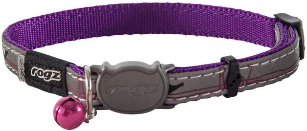 Rogz Reflective Cat Collar, Breakaway Clip, Removable Bell, Purple Bird Design, Fully Adjustable