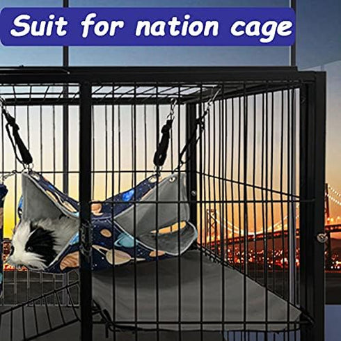 Ferret Hammock Bed, Rat Guinea Pig Cage Accessories Kit Set with Hideouts Cave and Staff House (Black Galaxy)