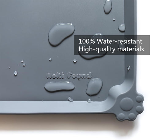Hoki Found Large Silicone Pet Feeding Tray, Waterproof Non Slip Dog Cat Feeding Mat, Gray