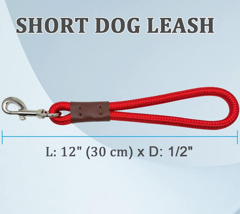 Short Dog Leash, 12 Inch Rope Traffic Handle Leash, 1/2" Strong Nylon Training Tab for Medium/Large/Ex-Large Dogs, Red
