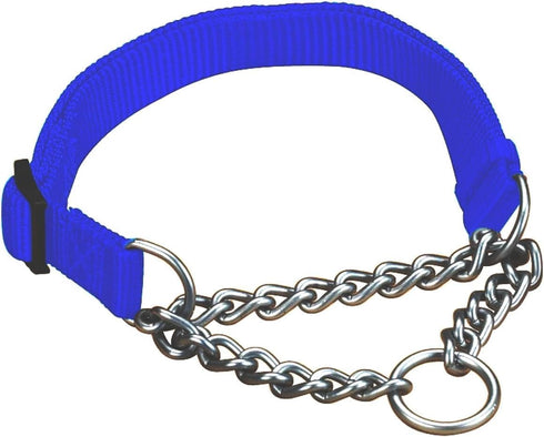 Hamilton Pet & Equine Adjustable Combo Choke Dog Collar, Large, 1 by 20 to 32-Inch, Chain and Blue Nylon