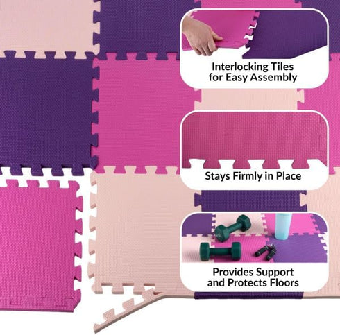 Puzzle Mat EVA Foam Floor Tiles 20-Pack Multicolor Exercise Mat or Baby Play Mats by Stalwart