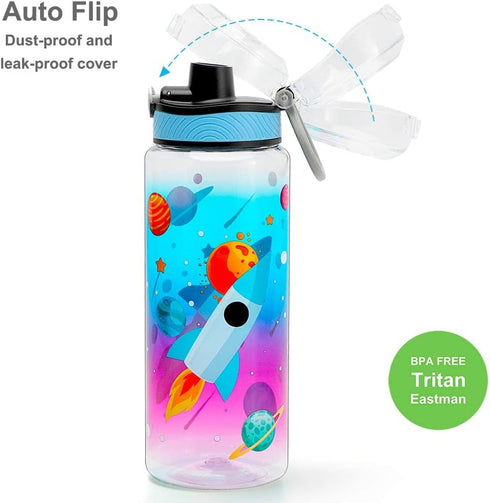 Home Tune 23oz Kids Water Bottle for School Boys, BPA FREE Tritan, Leak Proof Flip Top Lid, Carry Handle - Rocket.
