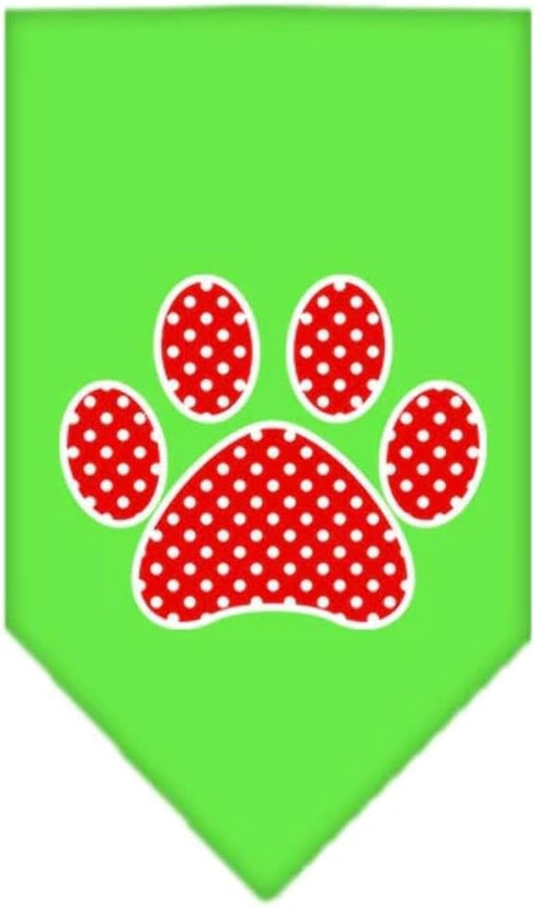 Pet and Dog Bandana Screen Printed, Red Swiss Dot Paw Yellow Small