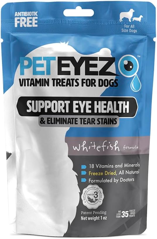 Pet Eyez Vitamin Tear Stain Remover Treats for Dogs, Natural Superfood Formula, Whitefish Flavor, 1oz