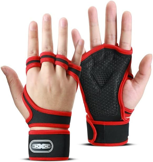 Fitness Gloves with Wrist Wraps, Half Finger Men Women Sports Training Machines, Breathable Anti-Slip