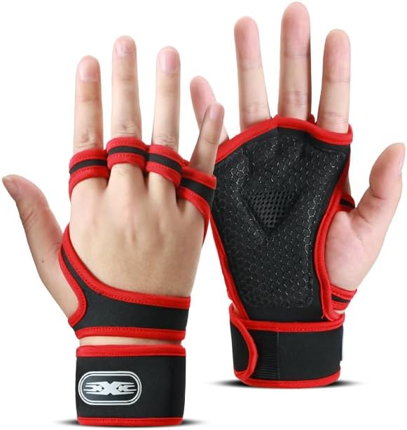 Fitness Gloves with Wrist Wraps, Half Finger Men Women Sports Training Machines, Breathable Anti-Slip
