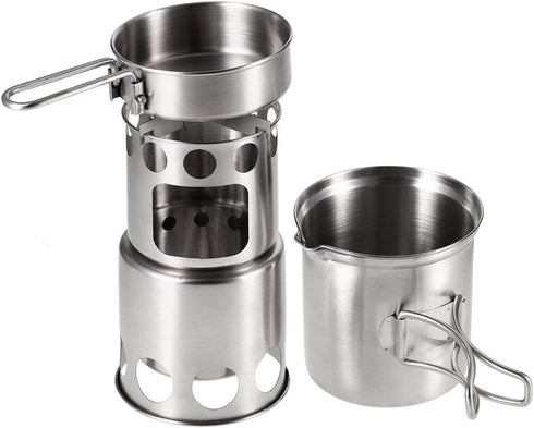 Lixada 2PCS Portable Outdoor Cooking Pots and Pans Set, Stainless Steel Camping Cookware with Mesh Pouch