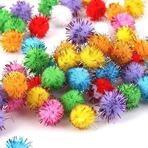 Random Color Mini Colorful Sparkly Glitter Tinsel Pompom Balls - Pack of 100 Pet Supplies for Dog Cat Bird
