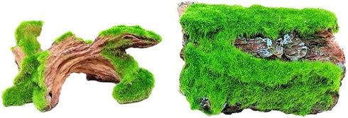 Aquarium Decor: Fish Tank Cave & Branch with Moss, Resin Hideout for Axolotl, Frog, Turtle, Gecko, Snake, 2PC