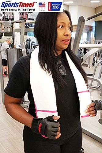 Sports Towel - 100% Cotton, 2 Zipper Pockets for Safe Belongings, Super Soft and Absorbent (Pink)