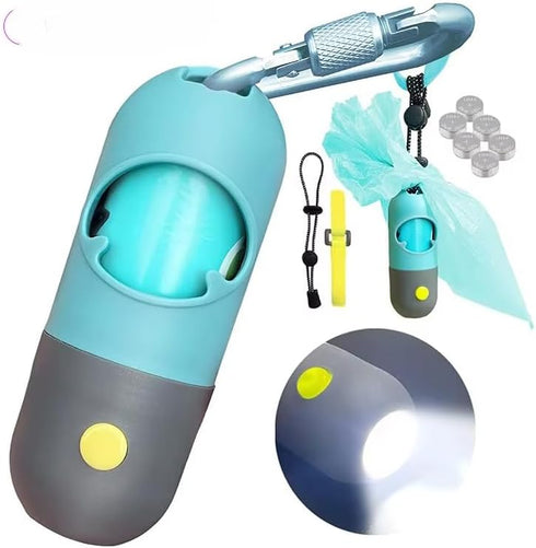 MKartProducts Portable Dog Poop Bag Dispenser with LED Flashlight, Refillable Waste Bag Holder with Carabiner Clip