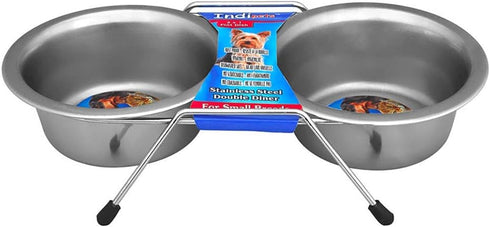 Double Diner with 2 Stainless Steel Bowls and Wireframe, 1 Quart