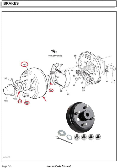 Golf Cart Brake Drum/Hub Assembly (Electric) - For EZGO TXT Golf Carts, Replaces# 19186G1