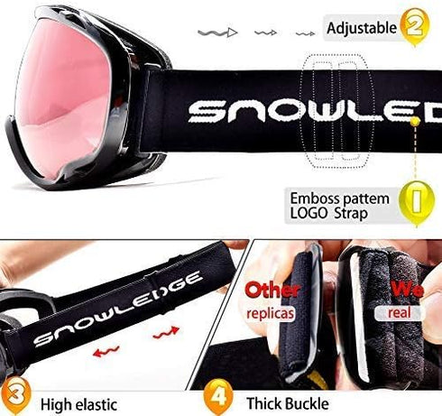 Ski Goggles Over Glasses - Anti Fog Snowboard Goggles for Men, Women, 100% UV Protection