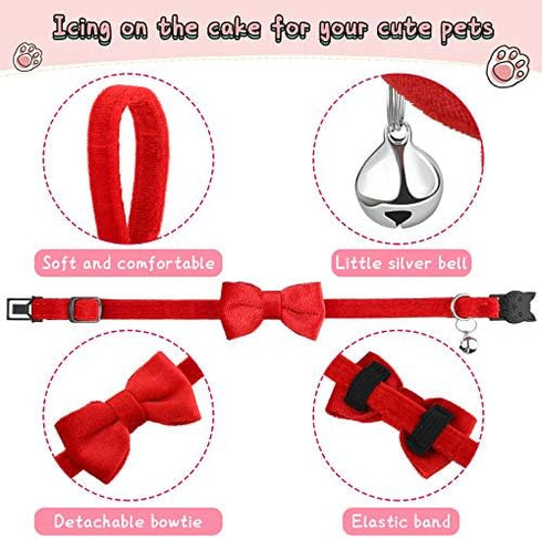 4 Pieces Cat Bow Tie Collar with Bell, Breakaway Comfortable Velvet Safety Pet Collar for Kitten Puppy (Small, Black,