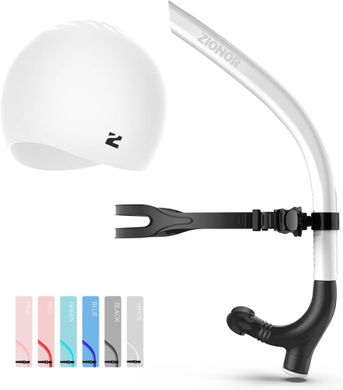 ZIONOR Unisex-Adult Swim Training Snorkel with Swim Cap for Lap Swimming in Pool and Open Water