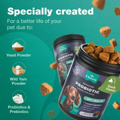 Probiotics for Dogs - Support Gut Health, Immunity, Itchy Skin, Allergies - 180 Probiotic Chews for Dogs