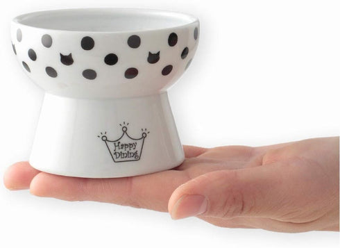 Necoichi Raised Stress Free Cat Food Bowl, Elevated, Dishwasher and Microwave Safe, Cat Dots, Mini