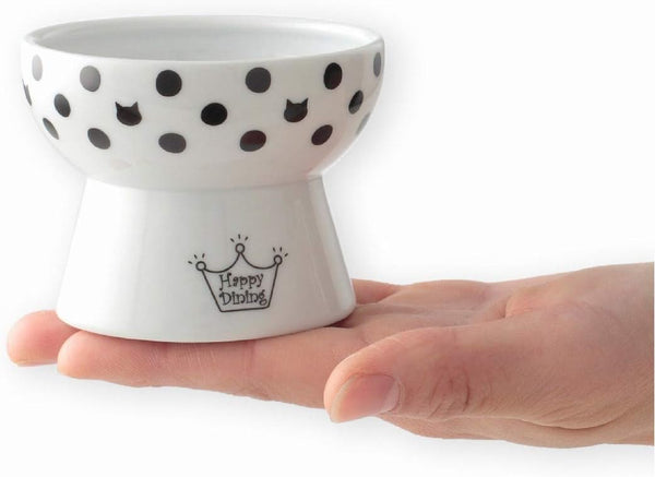 Necoichi Raised Stress Free Cat Food Bowl, Elevated, Dishwasher and Microwave Safe, Cat Dots, Mini