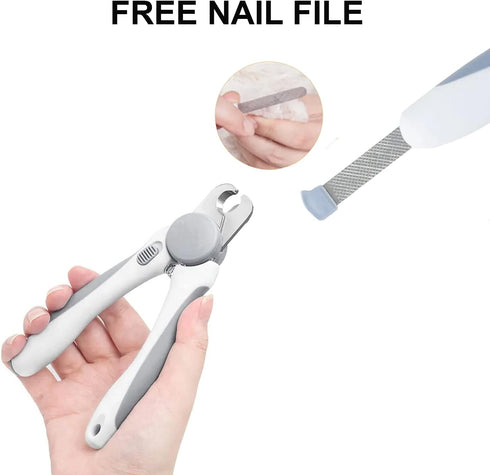 Pet Nail Clipper - Grooming Tool for Dogs and Cats - Safety Guard and Razor Sharp Blade - Bonus Nail File (Gray)