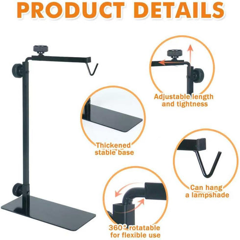 13-29 inch Bulbs. Adjustable Metal Reptile Lamp Stand Versatile Floor Light Holder for Terrarium Heat Lamps & Dome