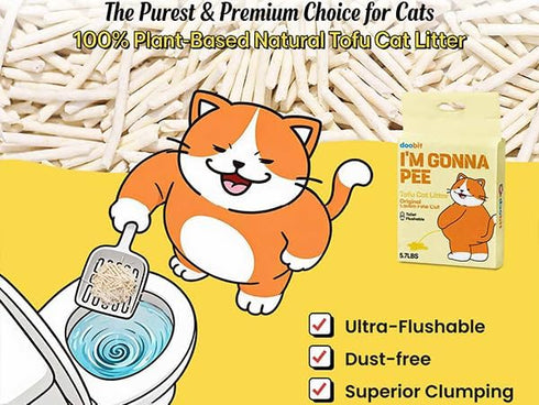 Pee(5.7lb 1pack) Tofu Cat Litter Flushable, Fast Clumping, Scoop Poop Easily, Less Dust, Less Tracking, Natural Non