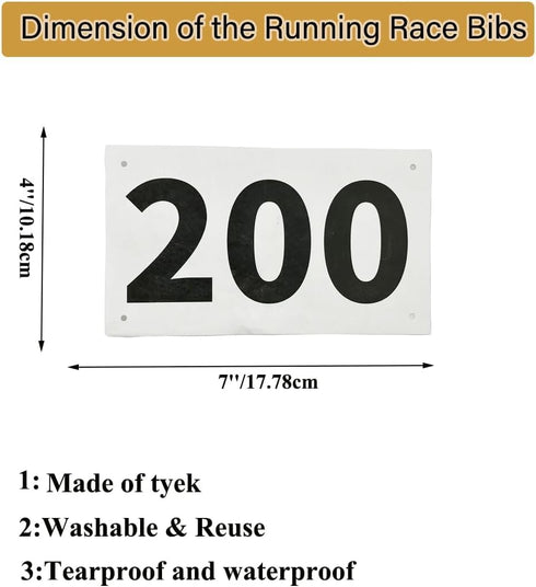 (1-300) Tyvek Waterproof Race Bibs with Large Numbers for Marathon Events