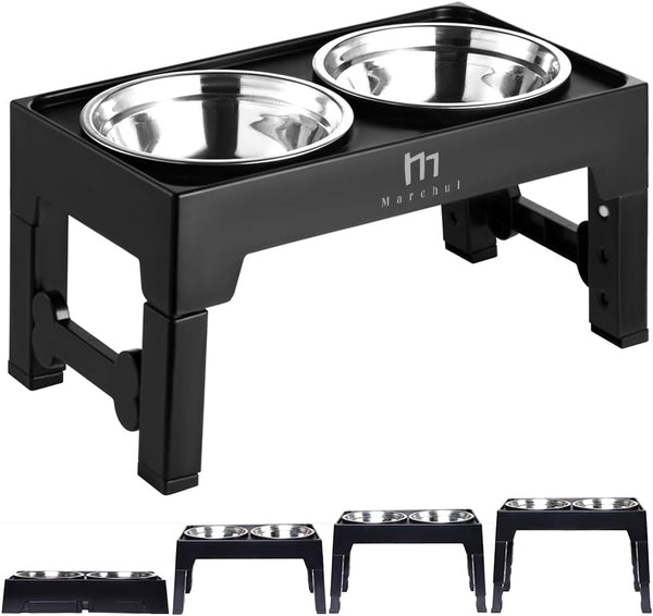 Marchul Elevated Dog Bowls, 4 Height Adjustable Raised Bowls with 2 Stainless Steel Bowls for Small Medium Large Dogs