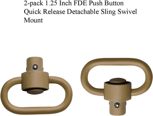 QD Sling Swivel Mount, Tactical Heavy Duty Quick Detach/Release 1.25" Loop Push Button Swivels - Black (Pack of 2)