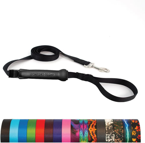 TugEase Dog Leash with Sliding Locking, Soft Touch Comfort Grip Handle, 4' x 5/8" Black