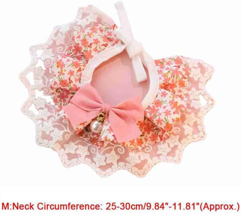 Pet Pink Adjustable Collar, Detachable Lace Neckerchief for Small Medium Pets, Neck 9.84-11.81 Inches (M, Pink)