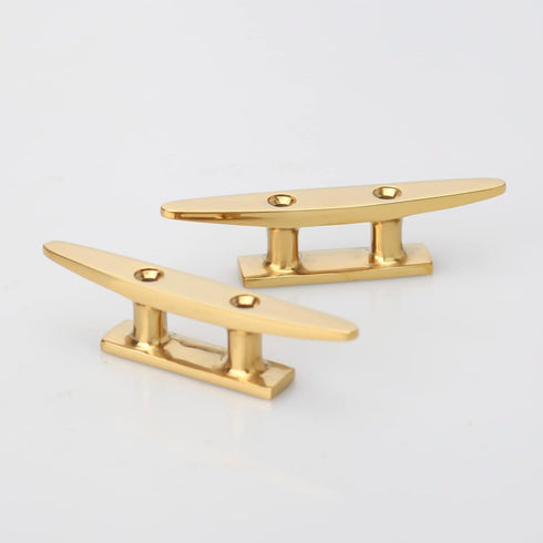 YUSOVE 4 Inch Brass Color Boat Cleats, Gold 316 Stainless Steel Open Base Cleat for Marine Applications, Pack of 2