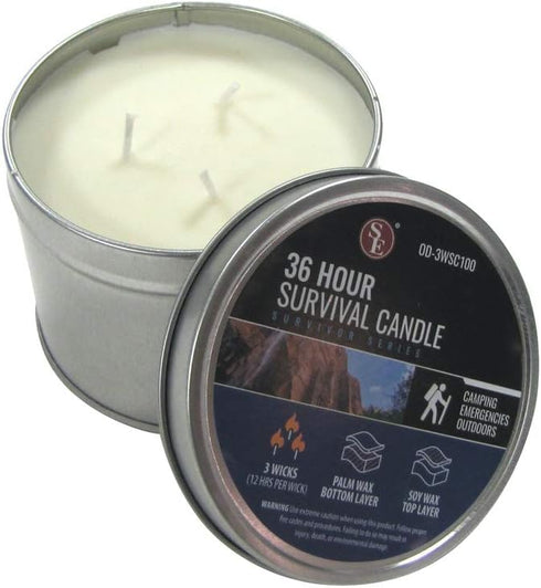 Treasure Gurus 36 Hour Soy Camping Outdoor Survival Candle, Emergency Rescue Gear for Prepper Supplies.