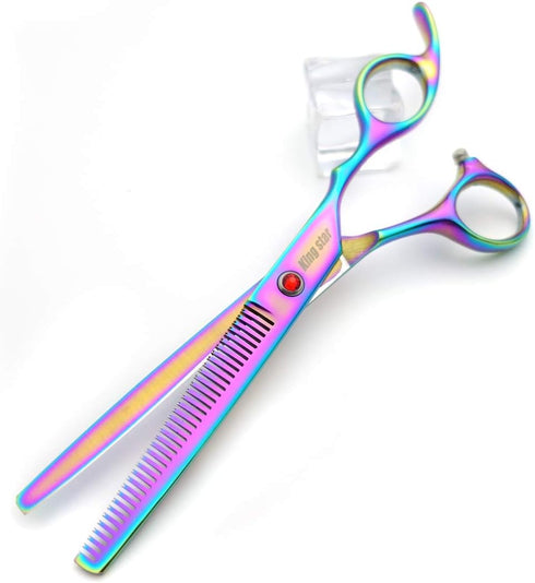 7.0in Titanium Professional Pet Grooming Scissors Set, Straight & Thinning & Curved Scissors, 3pcs Set for Dog Grooming