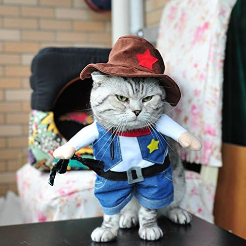 Pet Cowboy Costume Clothing with Hat for Small Dog Cat Halloween Party, Size S
