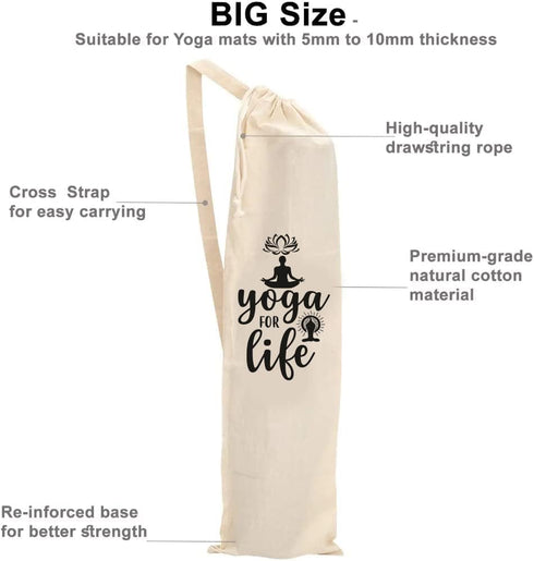 Mayatra's -100% Organic Large Yoga Mat Tote Bag Cover Cotton Lightweight,Washable Yoga Dust Bag With Adjustable Strap