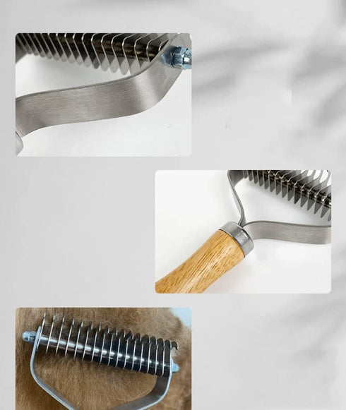 Pet Hair Removal Comb, Solid Wood Metal Brush, Bilateral Grooming Tool for Cats, Large Dogs, Small Dogs, Matting &