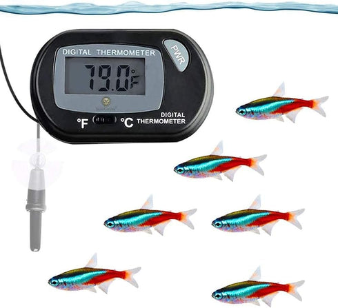 SunGrow Digital Betta Thermometer for Tropical Aquarium Fish, Black Color, 4 Suction Cups and 2 Batteries Included, 2