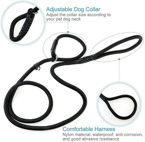 Adjustable Traction Collar Behavior Aids, Black Dog Leash Pet Nylon Rope Training Slip Lead Strap