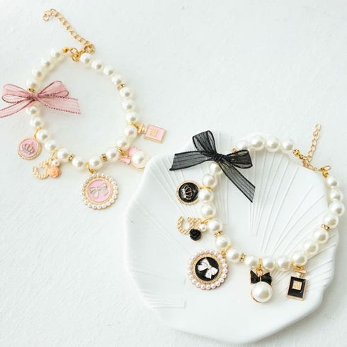 Dog Pearl Collars, Princess Bow Necklace Pet Pearl Necklace, Cute Collar for Dog Cat, Neck Strap for Puppy Accessories