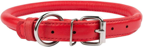 CollarDirect Rolled Leather Dog Collar, Soft Padded Round Puppy Collar, Handmade Genuine Leather, 6-7 Inch, Red Textured