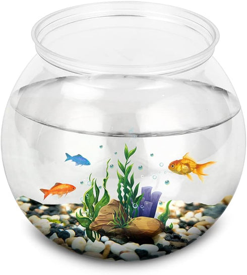 Mini Fish Classic Drum - Transparent Plastic Round Bowl Aquarium for 360° View Centerpiece