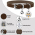 BRONZEDOG Leather Cat Collar with Bell, Non-Breakaway Kitten QR Tag for Cats/Mini Dogs (9" - 12", Brown & Silver)