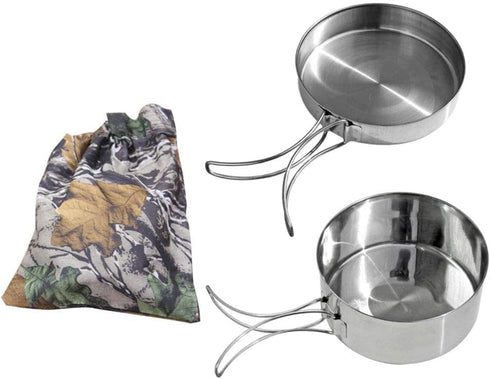 pistro Set 2 Backpacking Camping Pots and Pans Person, Stainless Steel Cookware with Foldable Handle, Portable Pot