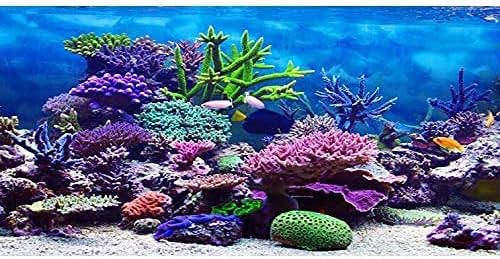 AWERT 72x24 inches Vinyl Underwater Theme Aquarium Background, Colorful Coral Tropical Fish