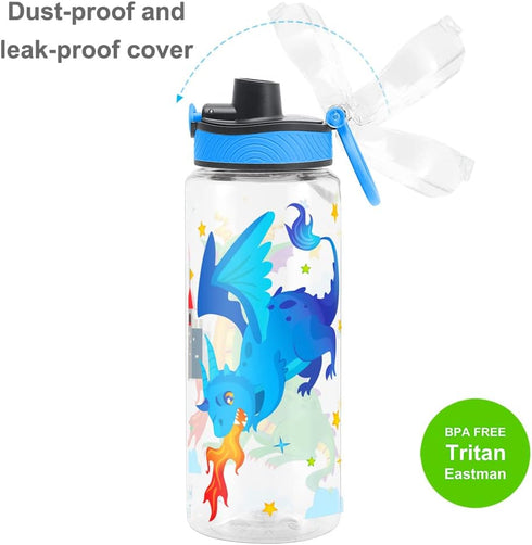 Home Tune 23oz Cute Water Bottle for School Kids Girls, BPA FREE Tritan, Leak Proof with Easy Clean Handle (Fire Dragon)