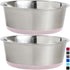 Gorilla Grip Stainless Steel Dog Bowl Set of 2, Heavy Duty Feeding Dishes, Holds 6 Cups (48 fl oz), Lt Pink