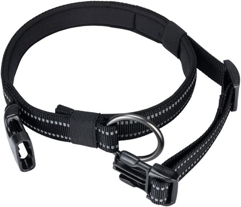 EXCELLENT ELITE SPANKER Reflective Dog Collar Classic Soft Padded Breathable Nylon Adjustable Pet Collar with Quick Release Buckle for Boy Girl Male Female Puppies Small Medium Large Dogs(Black-M)