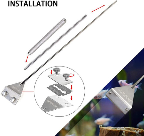 HOTOOLME 25.6" Stainless Steel Aquarium Scraper with 10 Blades for Glass Fish Tank Cleaning Razor